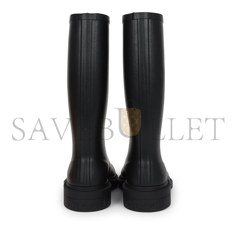 CHANEL BLACK HIGH CAOUTCHOUC CC BOOTS G39620